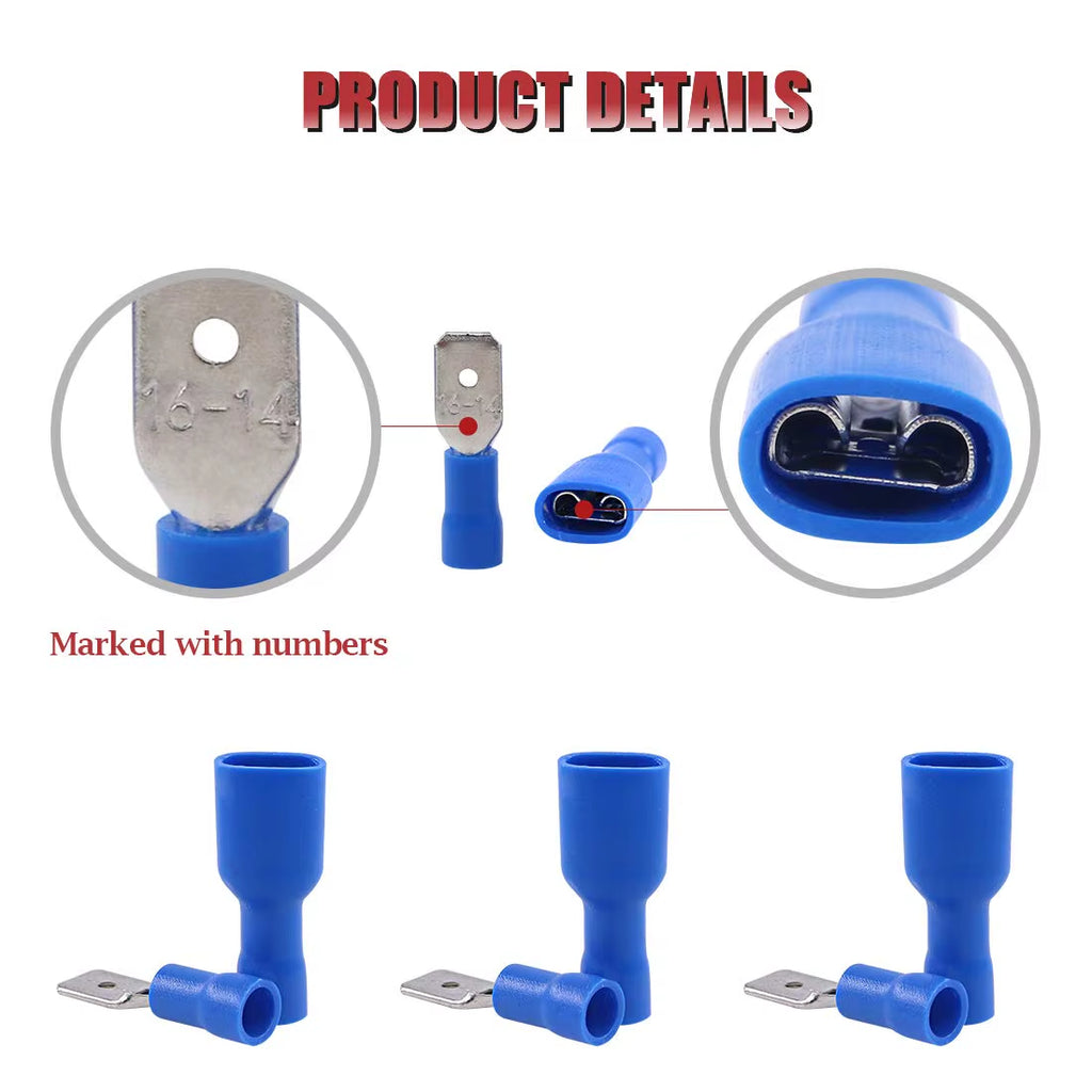 100 Pcs/50 Pairs Female/Male Spade Connectors 16-14 AWG Spade Quick Disconnect Connectors Insulated Spade Wire Crimp Terminal