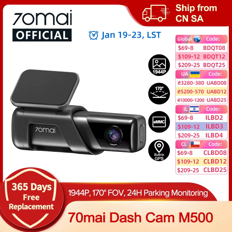 Dash Cam M500 1944P 170FOV  M500 Car DVR Dash Camera Recorder GPS ADAS 24H Parking Monitor Emmc Built-In Storage