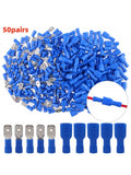 100 Pcs/50 Pairs Female/Male Spade Connectors 16-14 AWG Spade Quick Disconnect Connectors Insulated Spade Wire Crimp Terminal