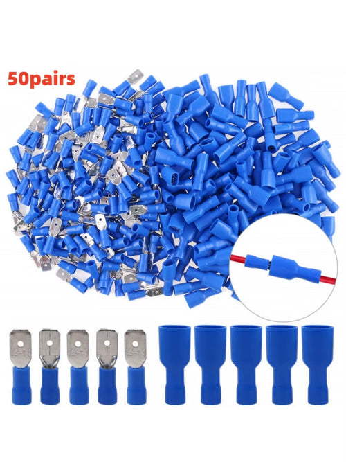100 Pcs/50 Pairs Female/Male Spade Connectors 16-14 AWG Spade Quick Disconnect Connectors Insulated Spade Wire Crimp Terminal