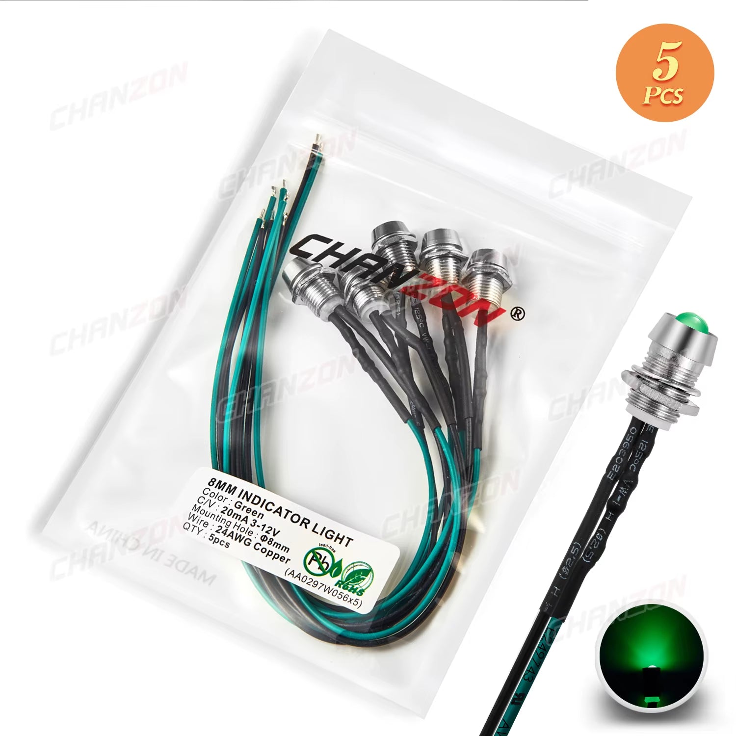 5Mm Prewired LED Kit 12V Diffused Light Emitting Diode Indicator Lamp Bulb White Red Green Blue Yellow Orange with 8Mm Holder