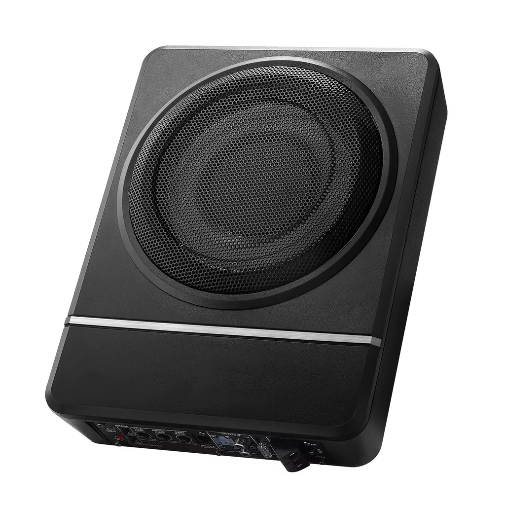 8" Underseat Car Subwoofer Low Profile Audio Sub Built-In Amplifier High/Low Level Input & Volume Controller for Car