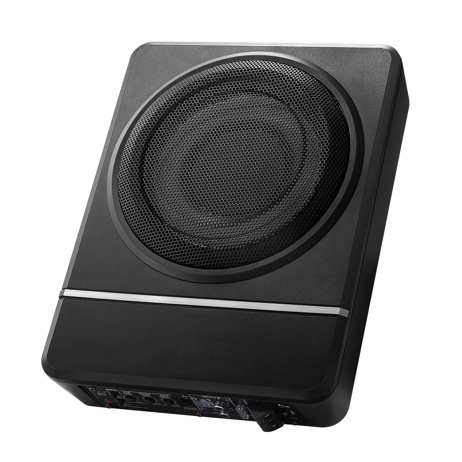 8" Underseat Car Subwoofer Low Profile Audio Sub Built-In Amplifier High/Low Level Input & Volume Controller for Car