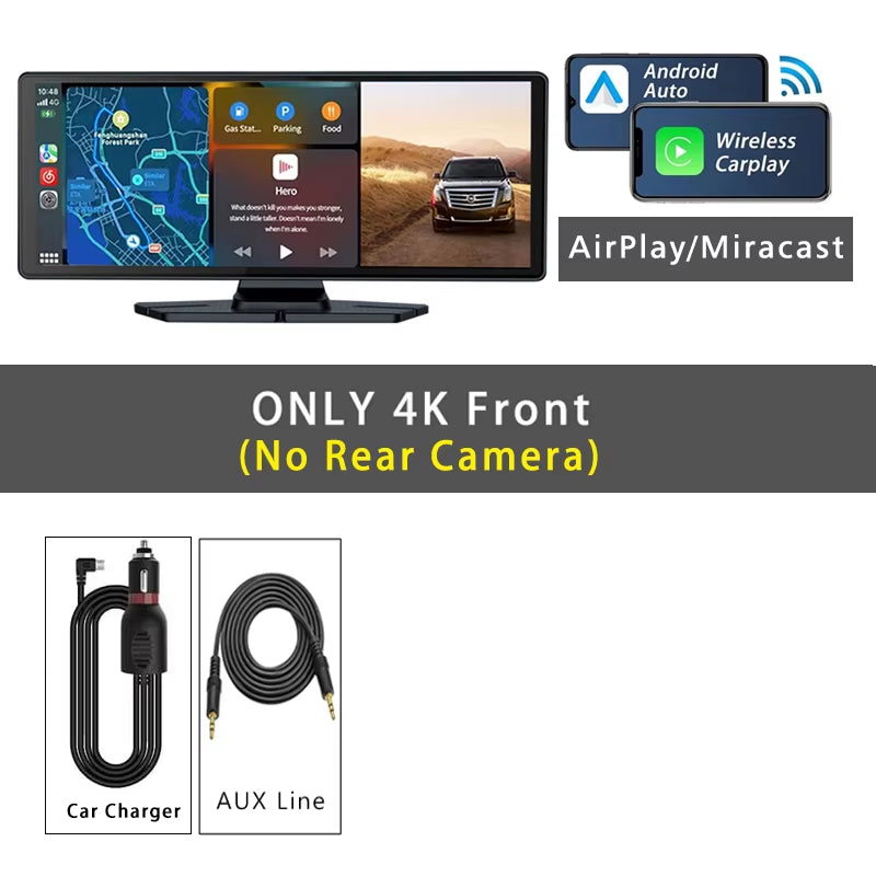 10.26 Inch 4K 3840*2160P Dash Cam Carplay Android-Auto GPS 5G WIFI FM BT Car Dvr Dual Lens Dashcam Truck Camera Drive Recorder