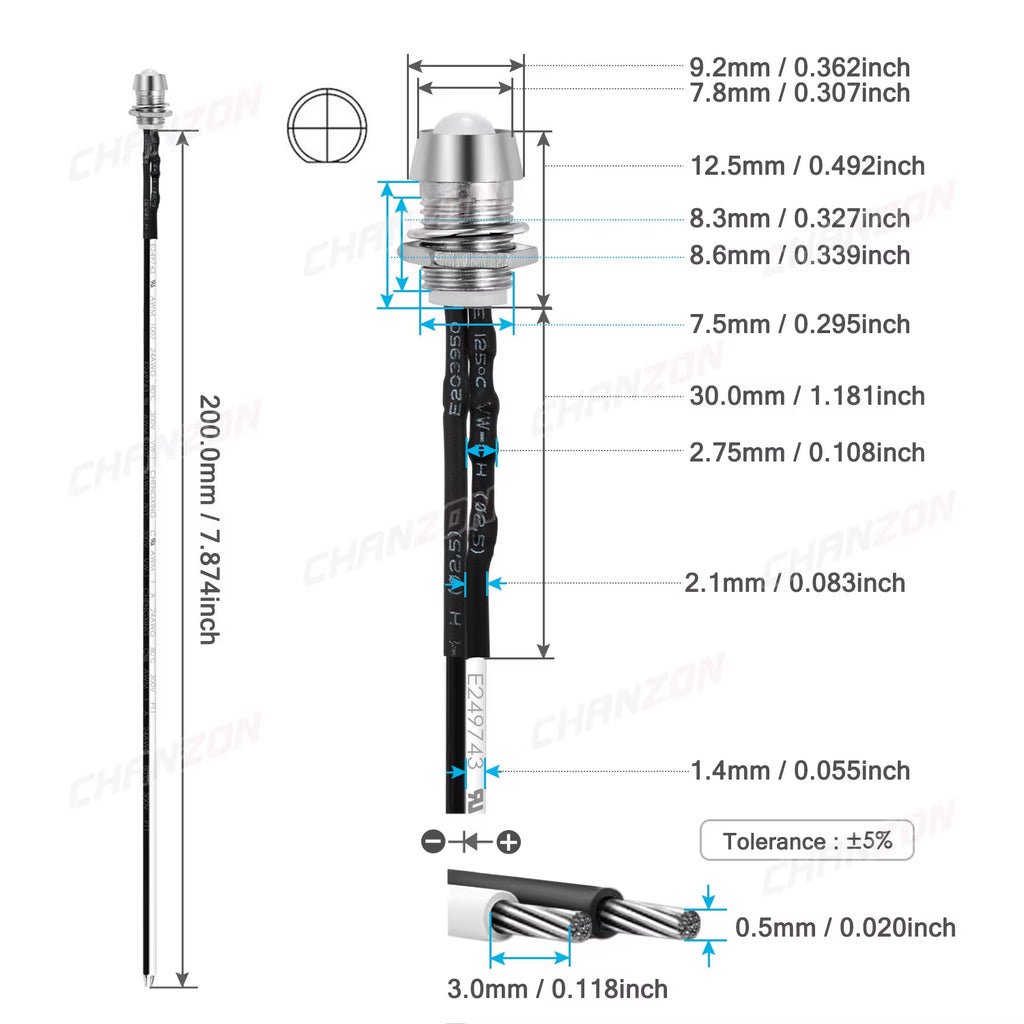 5Mm Prewired LED Kit 12V Diffused Light Emitting Diode Indicator Lamp Bulb White Red Green Blue Yellow Orange with 8Mm Holder