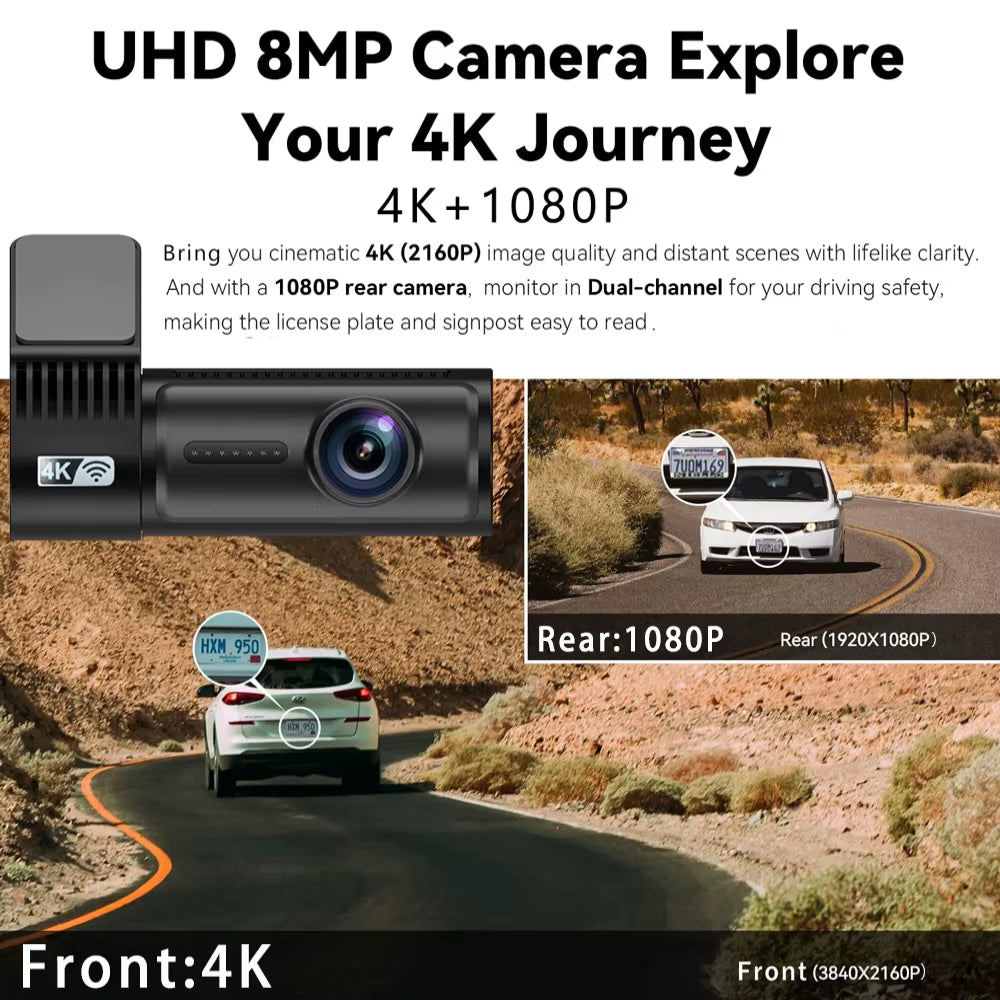 4K 3840*2160P Dash Cam WIFI GPS Car DVR Mini Camera Dual Len Video Drive Recorder Dashcam Registrar Black Box 24 Hour Monitoring