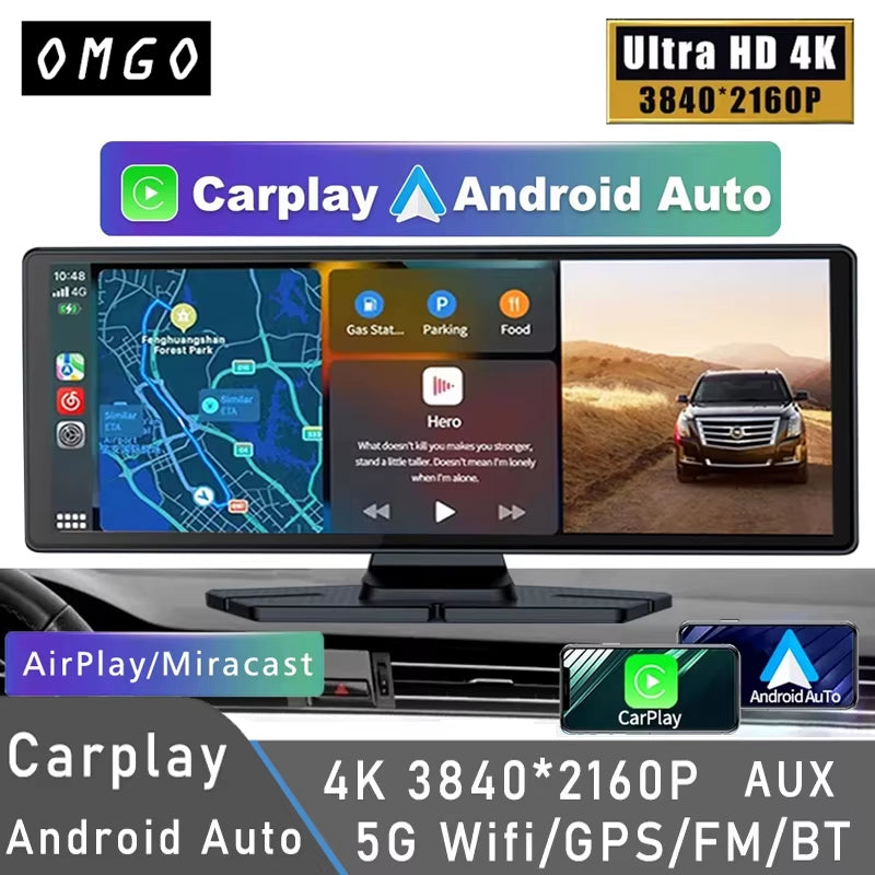 10.26 Inch 4K 3840*2160P Dash Cam Carplay Android-Auto GPS 5G WIFI FM BT Car Dvr Dual Lens Dashcam Truck Camera Drive Recorder