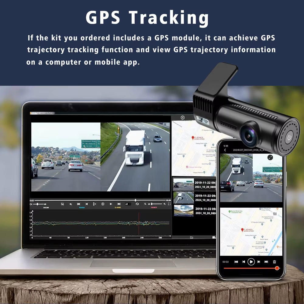 4K 3840*2160P Dash Cam WIFI GPS Car DVR Mini Camera Dual Len Video Drive Recorder Dashcam Registrar Black Box 24 Hour Monitoring