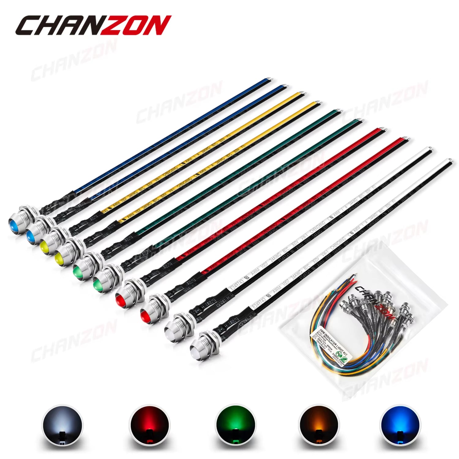 5Mm Prewired LED Kit 12V Diffused Light Emitting Diode Indicator Lamp Bulb White Red Green Blue Yellow Orange with 8Mm Holder