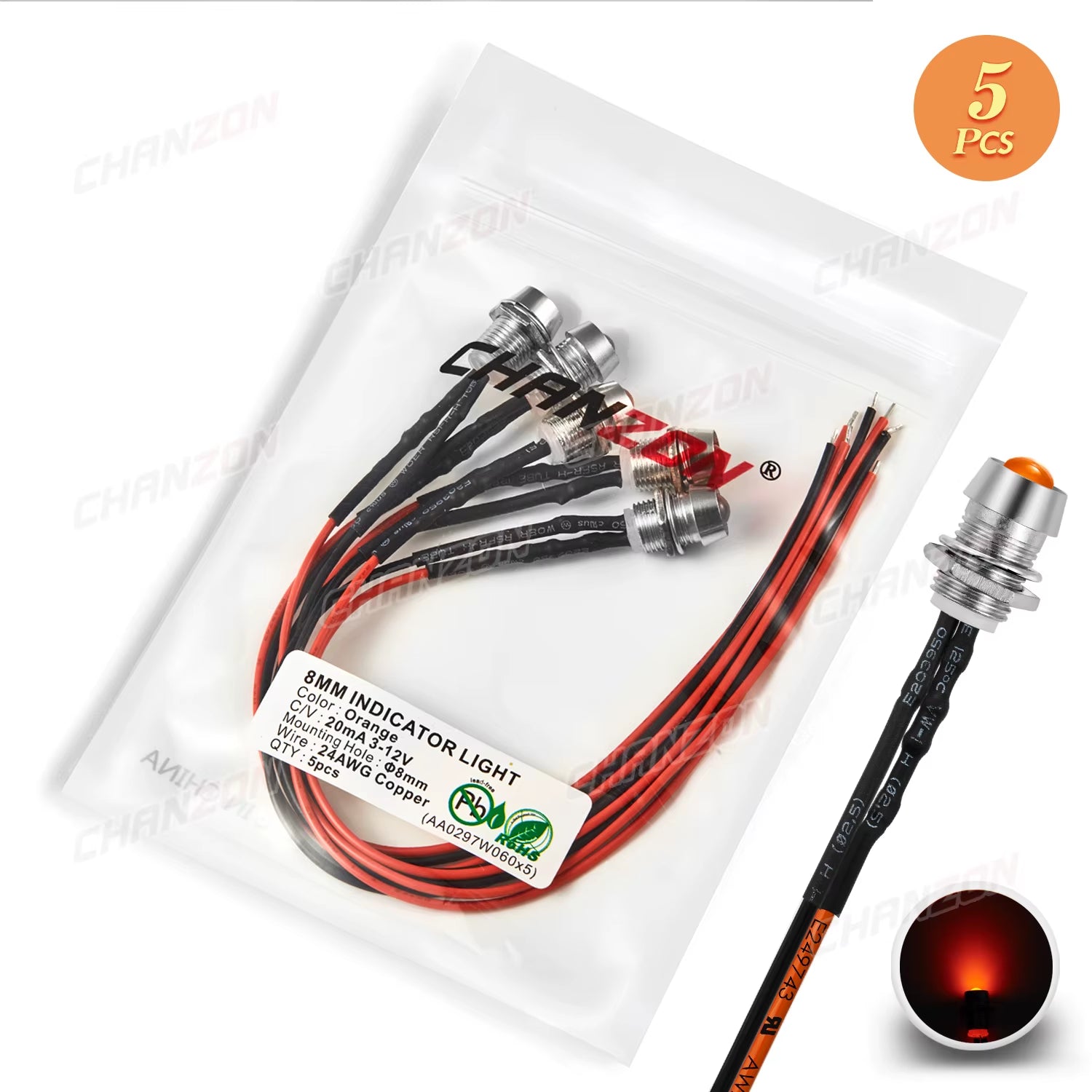5Mm Prewired LED Kit 12V Diffused Light Emitting Diode Indicator Lamp Bulb White Red Green Blue Yellow Orange with 8Mm Holder