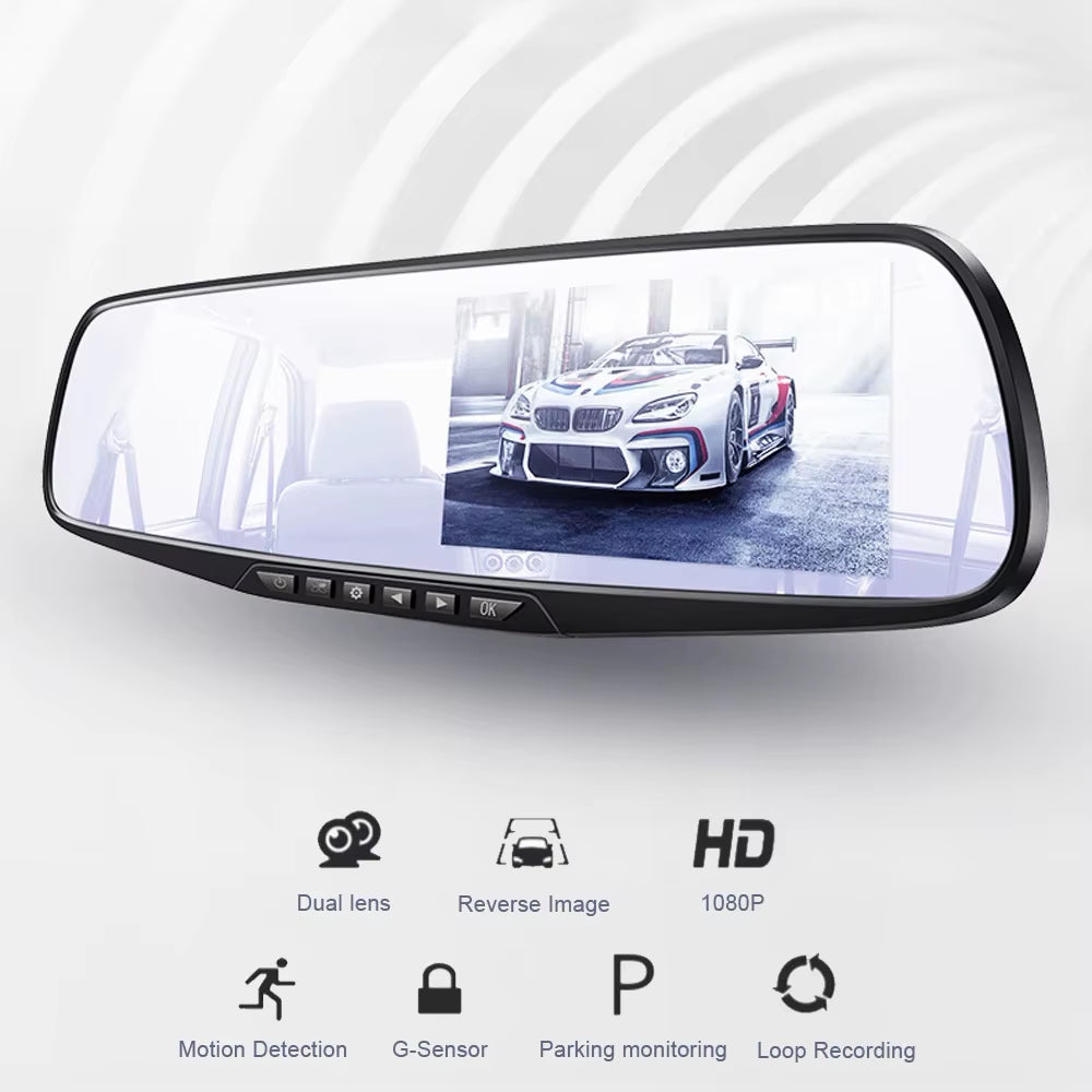 1080P Car DVR Dual Lens Car Camera 4.3 Inch Video Recorder Rearview Mirror with Rear View Full HD Dash Cam Auto Registrator