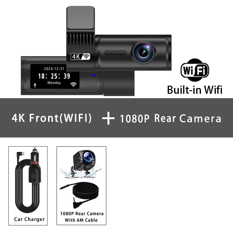 4K 3840*2160P Dash Cam WIFI GPS Car DVR Mini Camera Dual Len Video Drive Recorder Dashcam Registrar Black Box 24 Hour Monitoring