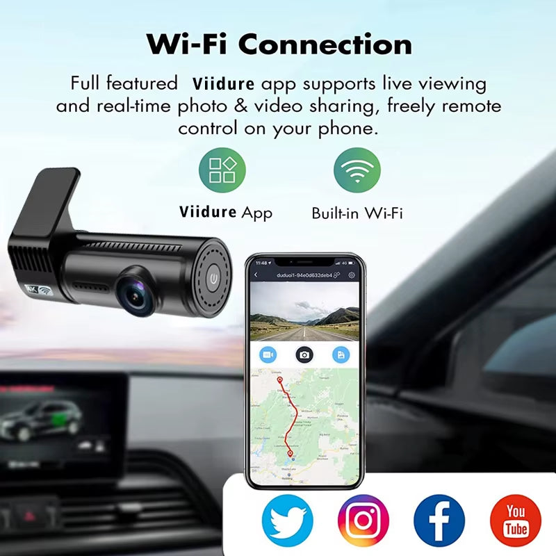 4K 3840*2160P Dash Cam WIFI GPS Car DVR Mini Camera Dual Len Video Drive Recorder Dashcam Registrar Black Box 24 Hour Monitoring