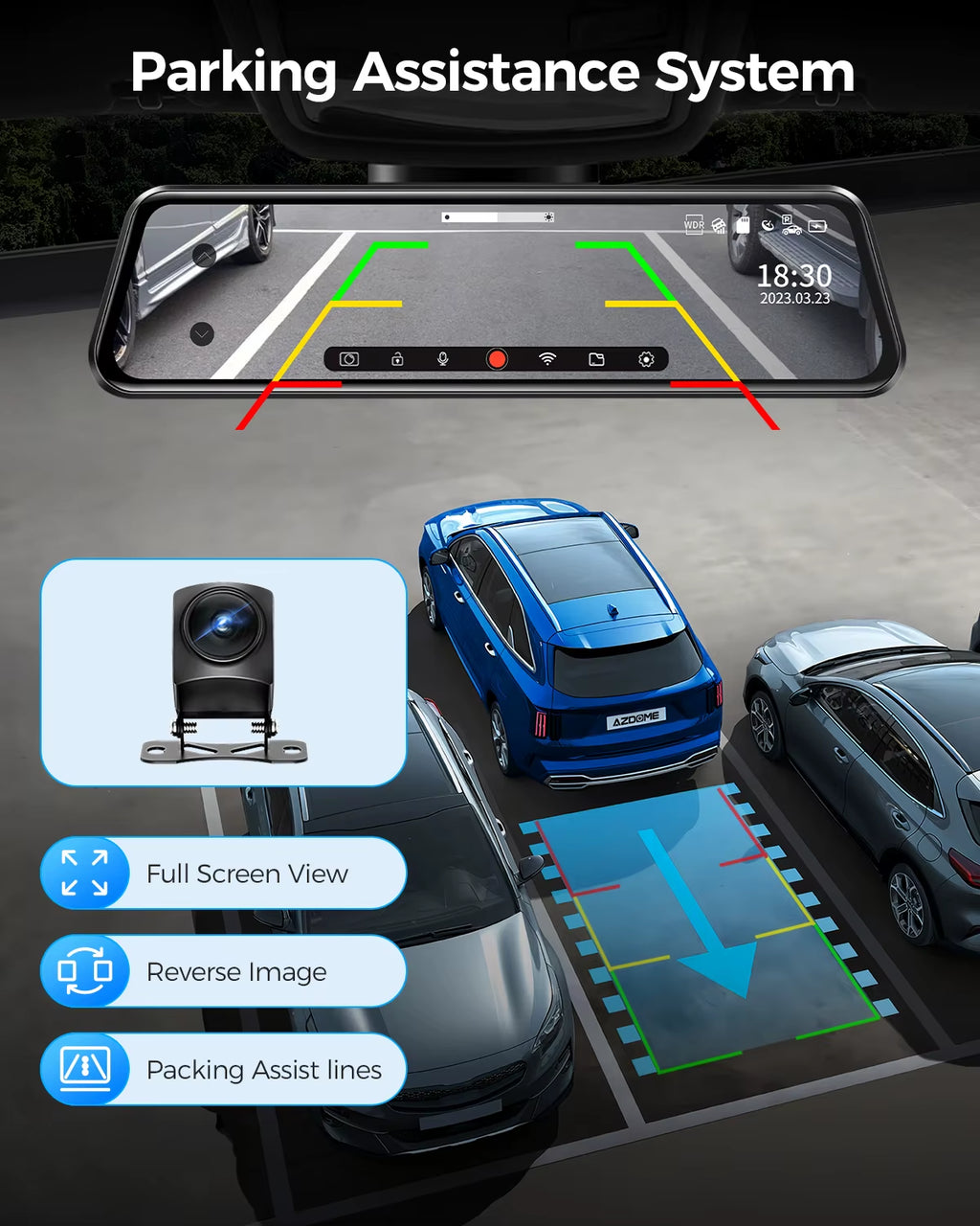 PG17 12" Wifi Mirror Dash Cam 4K Front and 1080P Rear View Mirror Camera for Cars Dual Camera Waterproof Backup Camera