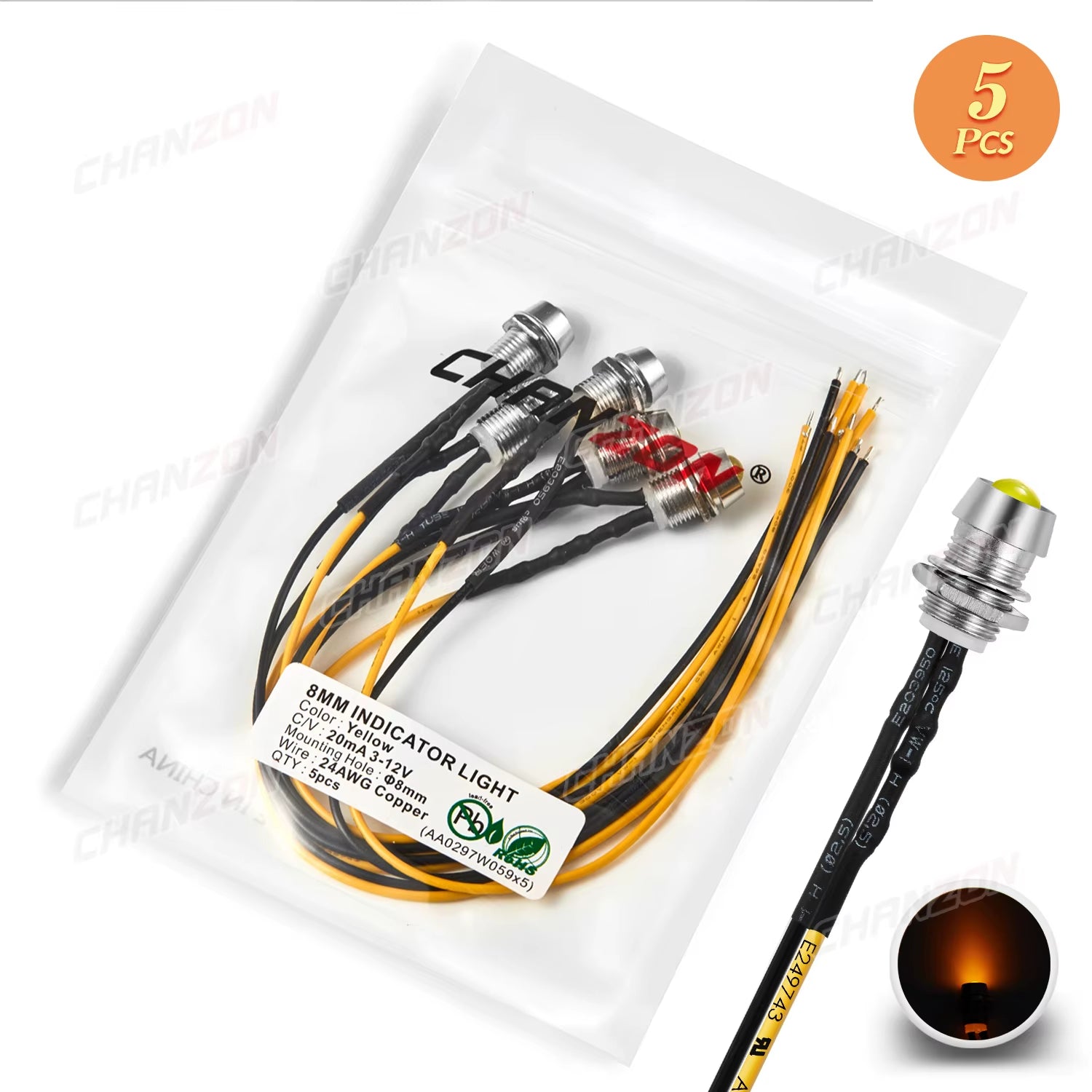 5Mm Prewired LED Kit 12V Diffused Light Emitting Diode Indicator Lamp Bulb White Red Green Blue Yellow Orange with 8Mm Holder