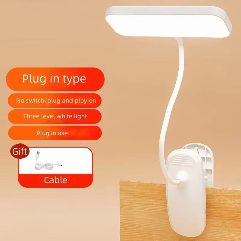 360° Flexible Study Table Lamp with Clip USB Rechargeable Desk Lamp Bedside Night Light for Bedroom Study Reading Office Work