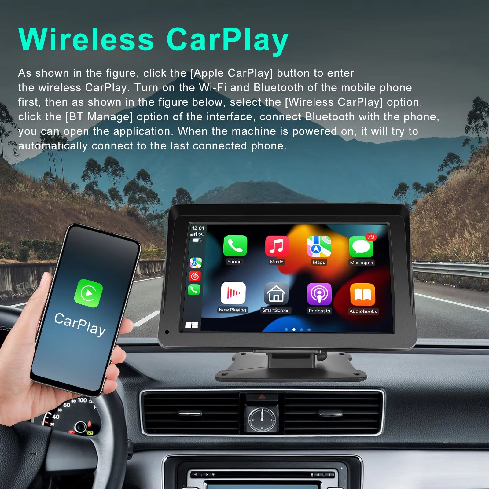 Universal 7 Inch Car Monitor Airplay Car Radio Multimedia Video Player Portable HD Wireless Carplay Auto Voice Control