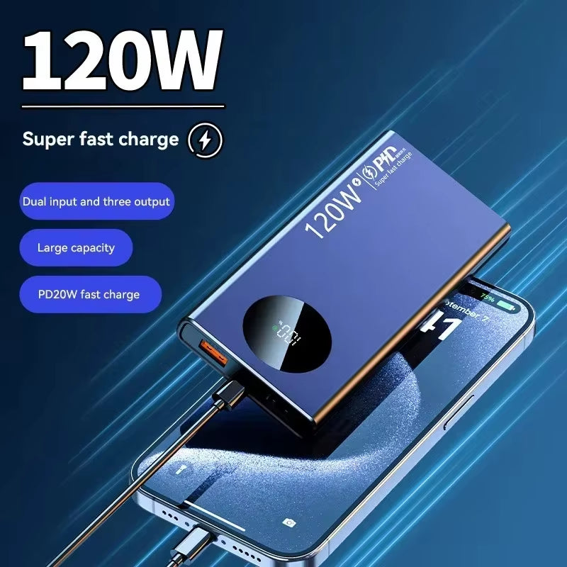 120W 50000Mah High Capacity Power Bank Fast Charging Powerbank Portable Battery Charger for Iphone Samsung Huawei 2024