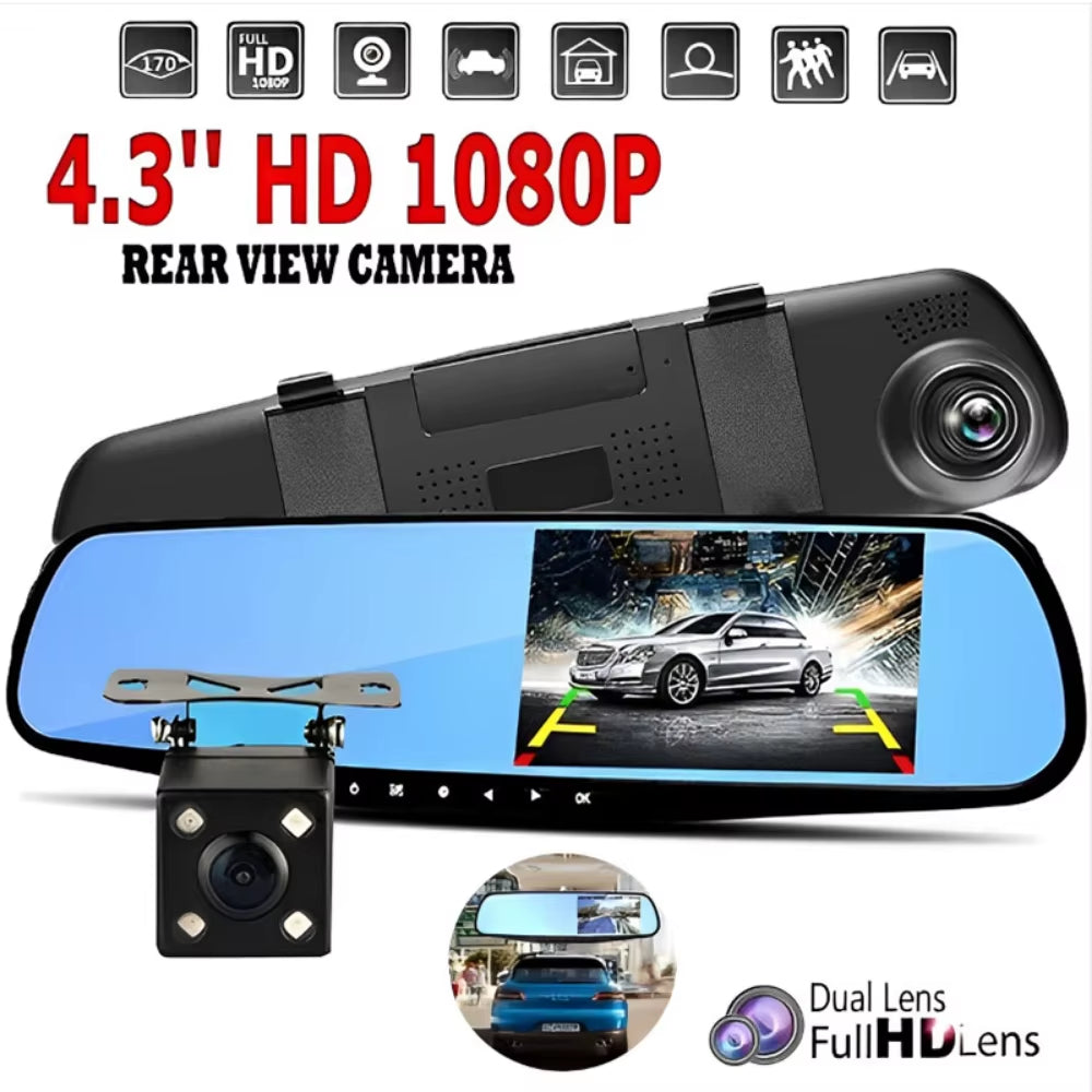 1080P Car DVR Dual Lens Car Camera 4.3 Inch Video Recorder Rearview Mirror with Rear View Full HD Dash Cam Auto Registrator