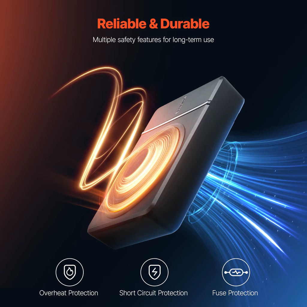 8" Underseat Car Subwoofer Low Profile Audio Sub Built-In Amplifier High/Low Level Input & Volume Controller for Car