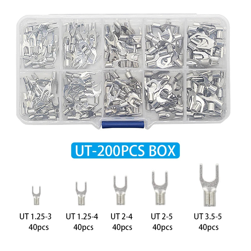 320Pcs/Box 10 in 1 Terminals Non-Insulated Ring Fork U-Type Brass Terminals Assortment Kit Cable Wire Connector Crimp Spade