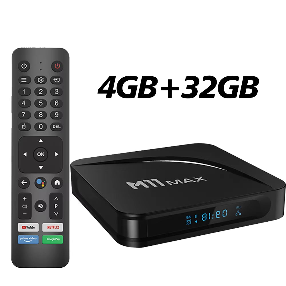 M11 MAX S905X5M Android Smart TV Box 4G 32G Android 14 2.4&5G Dual Wifi AI-SR HDR10+ 4K HD Set Top Box Voice Remote Media Player