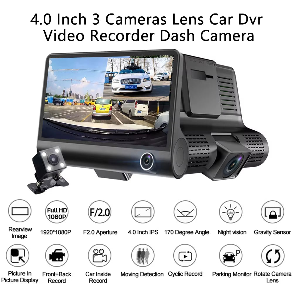 Car DVR with 3 Cameras Dash Camera Cabin Camera with Front and Rear View Camera Video Recorder Auto Registrator Dvrs Dash Cam