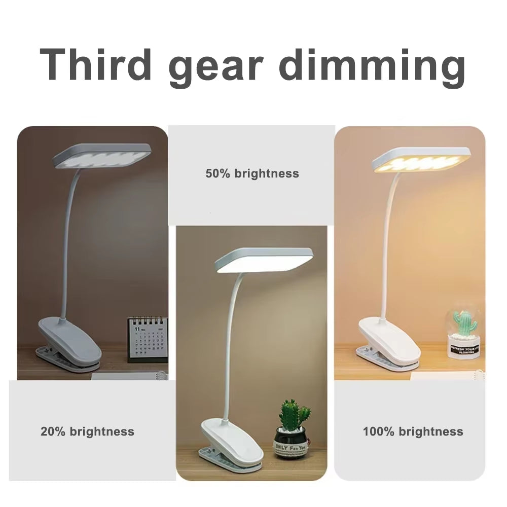 360° Flexible Study Table Lamp with Clip USB Rechargeable Desk Lamp Bedside Night Light for Bedroom Study Reading Office Work