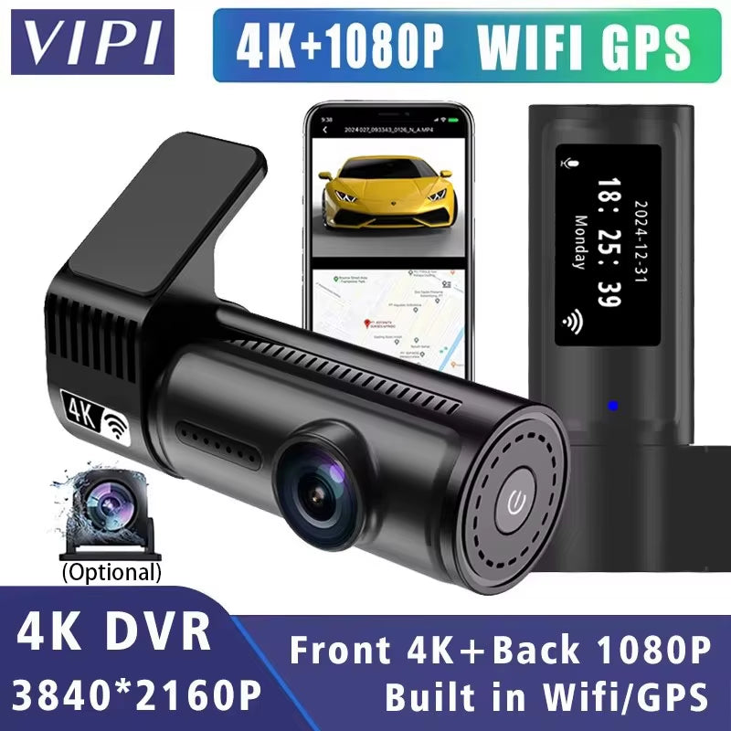 4K 3840*2160P Dash Cam WIFI GPS Car DVR Mini Camera Dual Len Video Drive Recorder Dashcam Registrar Black Box 24 Hour Monitoring